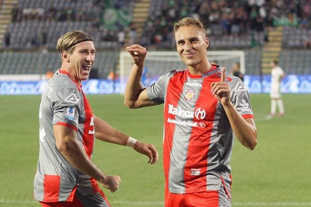 MANUEL DE LUCA, FEDERICO BASCHIROTTO, Cremonese, Serie A, 2025-26, Cremonese vs Sassuolo 3-2, 29-08-2025, Esultanza, Celebration, Jubel SERIE A 2025-26 CREMONESE-SASSUOLO 3-2