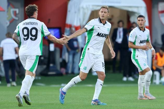ANDREA PINAMONTI, NEMANJA MATIC, Sassuolo, Serie A, 2025-26, Cremonese vs Sassuolo 3-2, 29-08-2025, Esultanza, Celebration, Jubel SERIE A 2025-26 CREMONESE-SASSUOLO 3-2