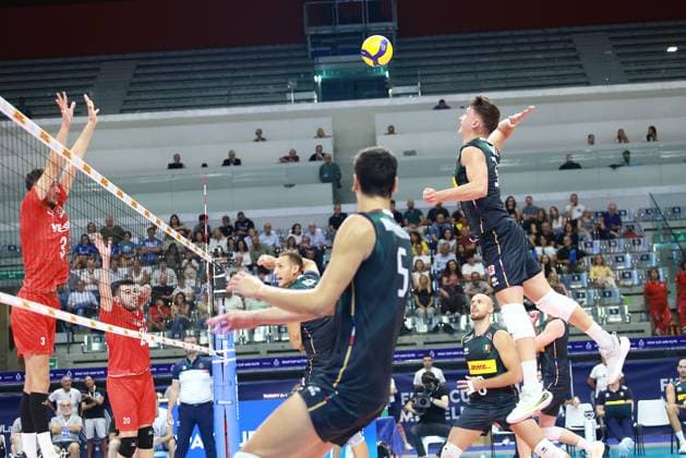 Luca Porro (Italy) attack during 2025 FIPAV Cup Men - Italy vs Turkiye, International volleyball match in Turin, Italy, August 29 2025  Copyright: xClaudioxBenedetto IPAxSportx xipa-agency.netx xx IPA_63593765 IPA_Agency_IPA63593765