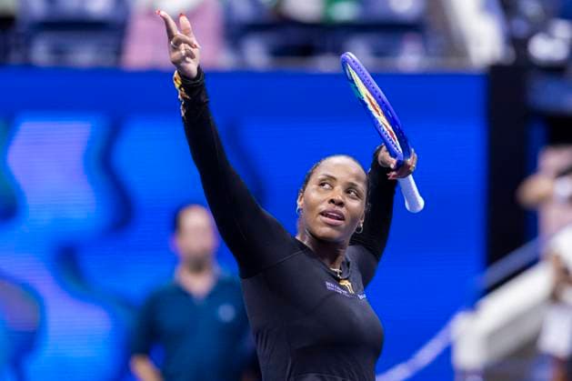Taylor Townsend celebrates her win in two sets against Mirra Andreeva of Russia in the third round in Arthur Ashe Stadium on day 6 at the 2025 US Open Tennis Championship at the USTA Billie Jean King National Tennis Center in New York City on Friday, August 29, 2025.  NYP20250829854 COREYxSIPKIN
