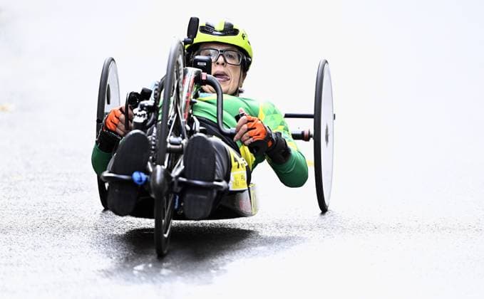 Brazil Gilmara Sol Do Rosario Goncalves (WH2) pictured in action during the road race at the UCI Para-cycling Road World Championships, Saturday 30 August 2025, in Ronse. The UCI Para-Cycling Road World Championships take place from 28 to 31 Augustus in Ronse. JASPERxJACOBS  x132810397x