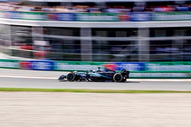 Andrea Kimi Antonelli of Italy and Mercedes AMG Petronas F1 Team during the Free Practice of the Formula 1 Heineken Dutch Grand Prix 2025 on Day 2 at Circuit Zandvoort on August 30, 2025 in Zandvoort, Netherlands. (Photo by Marcel ter Bals DeFodi Images)
