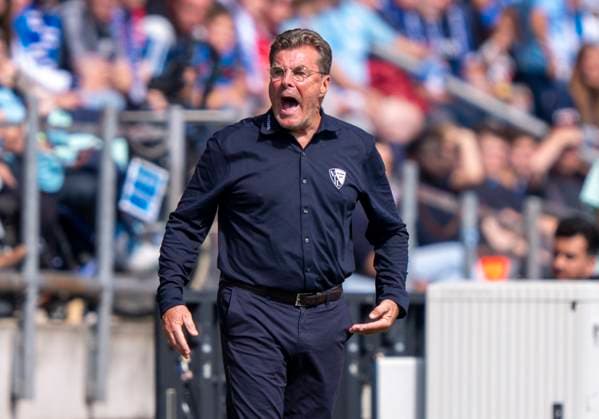 Dieter Hecking (VfL Bochum, Trainer) schreit 30.08.2025 VfL Bochum - SC Preußen Münster, Fussball, 2. Bundesliga, vonovia Ruhrstadion, Bochum DFL regulations prohibit any use of photographs as image sequences and or quasi-video.