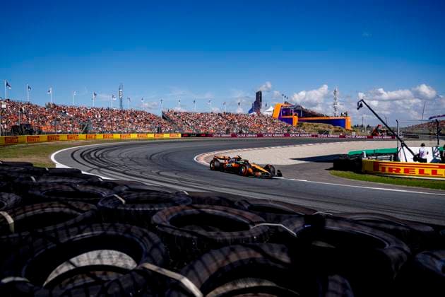 Lando Norris of the United Kingdom and McLaren F1 Team competing in the Qualification of the Formula 1 Heineken Dutch Grand Prix 2025 on Day 2 at Circuit Zandvoort on August 30, 2025 in Zandvoort, Netherlands. (Photo by Marcel ter Bals DeFodi Images)