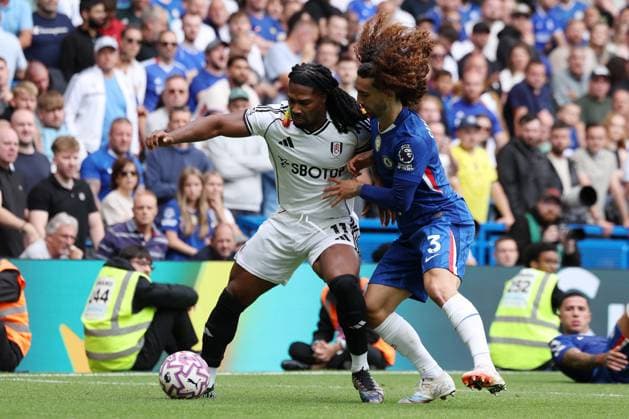 London, England, 30th August 2025. Adama TraorÃ of Fulham and Marc Cucurella of Chelsea challenge for the ball during the Chelsea vs Fulham Premier League match at Stamford Bridge, London. Picture credit should read: Paul Terry Sportimage EDITORIAL USE ONLY. No use with unauthorised audio, video, data, fixture lists, club league logos or live services. Online in-match use limited to 120 images, no video emulation. No use in betting, games or single club league player publications. SPI_075_PT_Chelsea_Fulham SPI-4094-0075