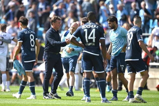 VFL Bochum enttaeuscht, enttäuscht, Enttäuschung, Enttaeuschung Kjell WAETJEN, W?tjen (BO), Trainer Dieter HECKING (BO), Gerrit HOLTMANN (BO), Matus BERO (BO) Fussball 2. Bundesliga, 4. Spieltag, matchday 4, VfL Bochum (BO) - SC Preussen Muenster (MS) 1-2 am 30.08.2025, Vonovia Ruhrstadion Bochum Deutschland. DFL regulations prohibit any use of photographs as image sequences and or quasi-video Â