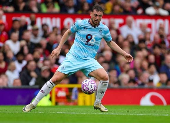 30th August 2025; Old Trafford, Manchester, England; Premier League Football, Manchester United, ManU versus Burnley; Jacob Bruun Larsen of Burnley on the ball  RogerxEvans