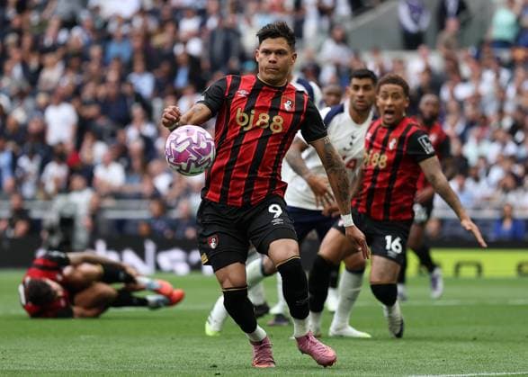30th August 2025; Tottenham Hotspur Stadium, London, England; Premier League Football, Tottenham Hotspur versus Bournemouth; Evanilson of AFC Bournemouth  JohnxPatrickxFletcher