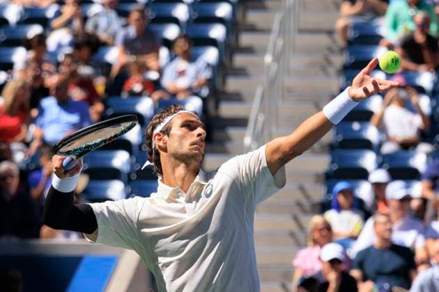 August 30, 2025, Flushing Meadows, New York, USA: Lorenzo Musetti serves during a match against Flavio Cobolli on Day 7 of the 2025 US Open at USTA Billie Jean King National Tennis Center on Saturday August 30, 2025 in the Flushing neighborhood of the Queens borough of New York City. JAVIER ROJAS PI Flushing Meadows USA - ZUMAp124 20250830_zaa_p124_012 Copyright: xJavierxRojasx