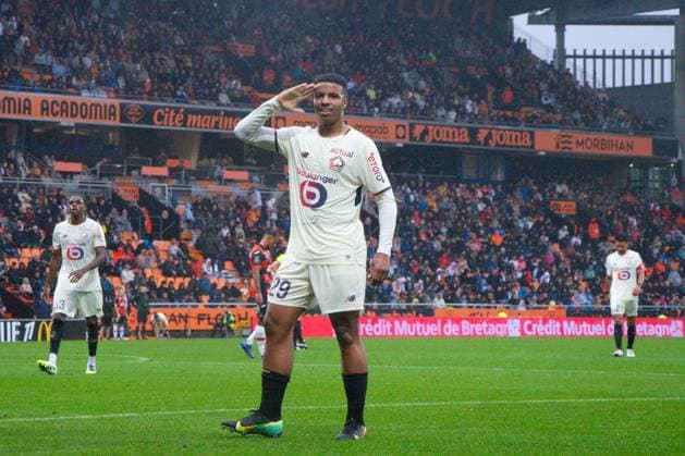 FOOTBALL : Lorient vs Lille - Ligue 1 - 30 08 2025 Hamza Igmane ( 29 - Lille ) celebrates after scoring during the Ligue 1 match between FC Lorient and Lille OSC at Stade Yves Allainmat on August 30, 2025 in Lorient, France. ( Photo by Federico Pestellini PsnewZ ) - LorientFrance  Copyright: xFedericoxPestellinix