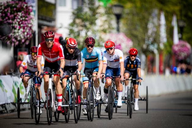 Belgium Tim Celen (MT2) pictured in action during the road race at the UCI Para-cycling Road World Championships, Saturday 30 August 2025, in Ronse. The UCI Para-Cycling Road World Championships take place from 28 to 31 Augustus in Ronse. JASPERxJACOBS  x132867853x
