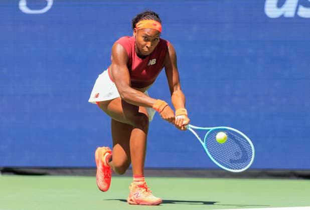 August 30, 2025, Flushing Meadows, New York, USA: Coco Gauff hits a double backhand return during a match against Magdalena Frech on Day 7 of the 2025 US Open at USTA Billie Jean King National Tennis Center on Saturday August 30, 2025 in the Flushing neighborhood of the Queens borough of New York City. JAVIER ROJAS PI Flushing Meadows USA - ZUMAp124 20250830_zaa_p124_031 Copyright: xJavierxRojasx