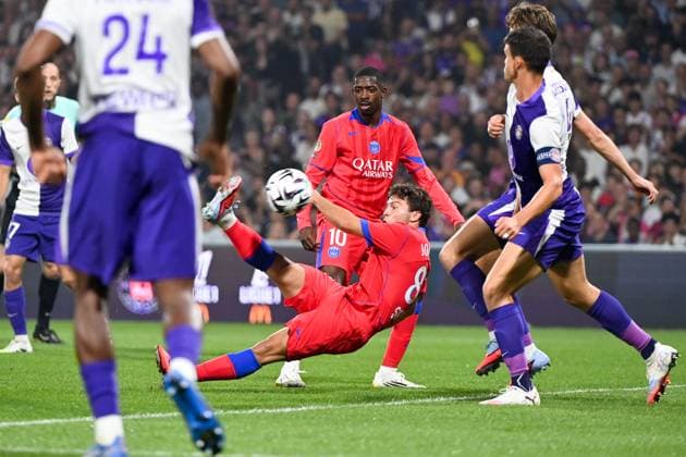 Toulouse FC v Paris Saint-Germain - Ligue 1 McDonald s 2025 2026 10 Ousmane DEMBELE (psg) - 87 Joao NEVES (psg) during the Ligue 1 McDonald s match between Toulouse and Paris at Stadium de Toulouse on August 30, 2025 in Toulouse, France. Toulouse France  Copyright: xFEPx 776348117