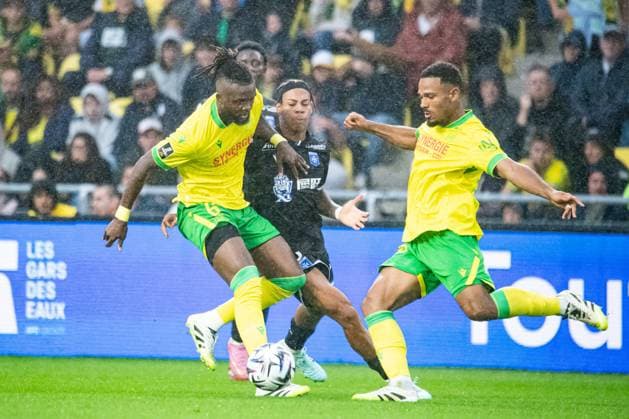 FOOTBALL : FC Nantes vs AJ Auxerre - Ligue 1 - JournÃ e 3 - 30 08 2025 Chidozie Awaziem (FC NANTES) Kelvin Amian (FC NANTES) Kevin Danois (AJ Auxerre) NantesFrance  Copyright: xBaptistexAutissierx