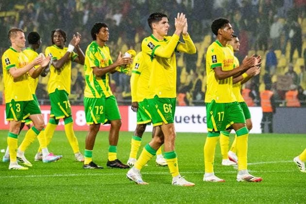 FOOTBALL : FC Nantes vs AJ Auxerre - Ligue 1 - JournÃ e 3 - 30 08 2025 Joie des joueurs du FC NANTES apres le coup de sifflet final NantesFrance  Copyright: xBaptistexAutissierx