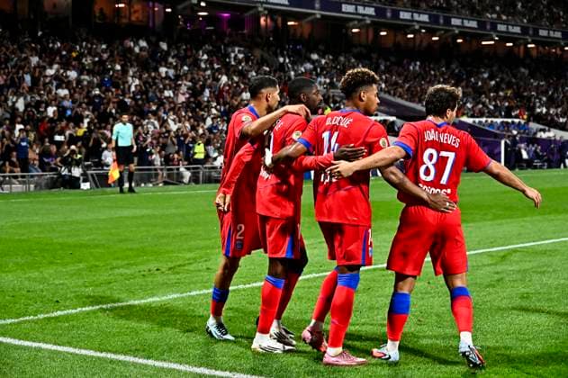 FOOTBALL : Toulouse vs PSG - 3eme Journee de Ligue 1 McDonald S - Toulouse - 30 08 2025 Penalty but et joie Ousmane Dembele (psg) Toulouse  Copyright: xThierryxBretonx
