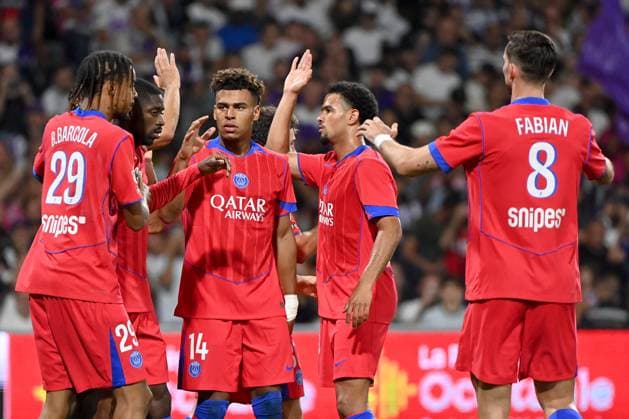 Toulouse FC v Paris Saint-Germain - Ligue 1 McDonald s 2025 2026 29 Bradley BARCOLA (psg) - 10 Ousmane DEMBELE (psg) - 14 Desire DOUE (psg) - 33 Warren ZAIRE EMERY (psg) during the Ligue 1 McDonald s match between Toulouse and Paris at Stadium de Toulouse on August 30, 2025 in Toulouse, France. Toulouse France  Copyright: xFEPx 776348117