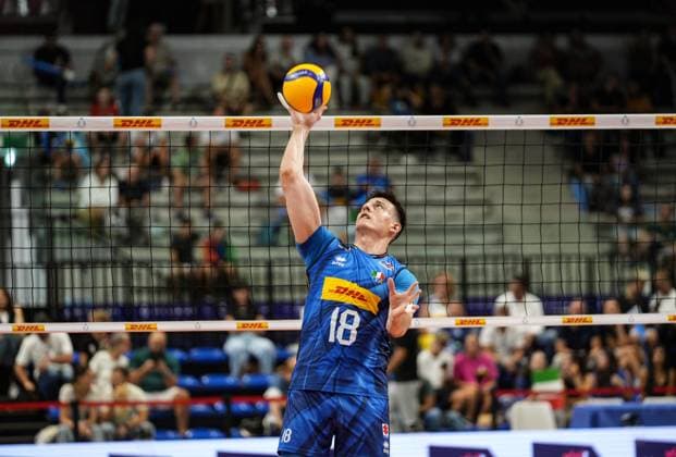 Sanguinetti Giovanni (ITA) in action during 2025 FIPAV Cup Men - Italy vs Germany, International volleyball match in Turin, Italy, August 30 2025  Copyright: xSilvanoxMarcoxCesario IPAxSportx xipa-agency.netx xx IPA_63694645 IPA_Agency_IPA63694645