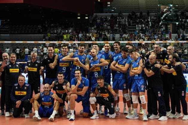 Line up Italiian men s volleyball team during 2025 FIPAV Cup Men - Italy vs Germany, International volleyball match in Turin, Italy, August 30 2025  Copyright: xSilvanoxMarcoxCesario IPAxSportx xipa-agency.netx xx IPA_63694724 IPA_Agency_IPA63694724