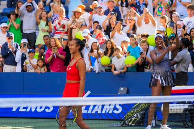August 30, 2025, Flushing Meadows, New York, USA: (in photo) Leylah Fernandez Venus Williams celebrates after winning their doubles match against Ulrikke Eikeri Eri Hozumi on Day 7 of the 2025 US Open at USTA Billie Jean King National Tennis Center on Saturday August 30, 2025 in the Flushing neighborhood of the Queens borough of New York City. JAVIER ROJAS PI Flushing Meadows USA - ZUMAp124 20250830_zaa_p124_105 Copyright: xJavierxRojasx