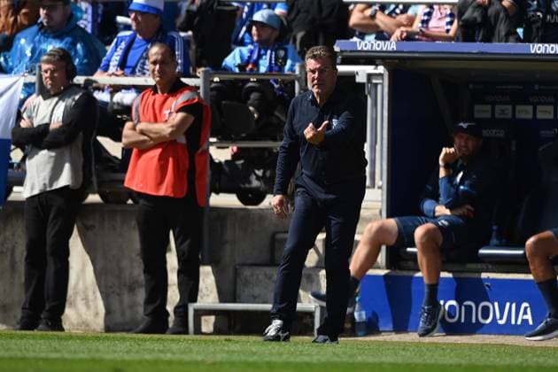 Trainer Dieter HECKING (BO) Gestik, gestikuliert, Fussball 2. Bundesliga, 4. Spieltag, matchday 4, VfL Bochum (BO) - SC Preussen Muenster (MS) 1-2 am 30.08.2025, Vonovia Ruhrstadion Bochum Deutschland. DFL regulations prohibit any use of photographs as image sequences and or quasi-video Â