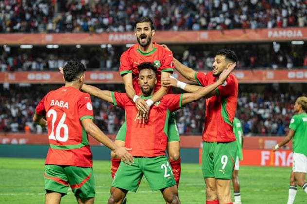 Morocco v Madagascar - African Nations Championship NAIROBI, KENYA - AUGUST 30: Youssef Mehri (21) of Morocco celebrates with teammates after a goal during the African Nations Championship final match between Madagascar and Morocco at Kasarani stadium in Nairobi, capital of Kenya, on August 30, 2025. Edwin Ndeke Anadolu Nairobi Kenya. Editorial use only. Please get in touch for any other usage.  Copyright: x2025xAnadoluxEdwinxNdekex