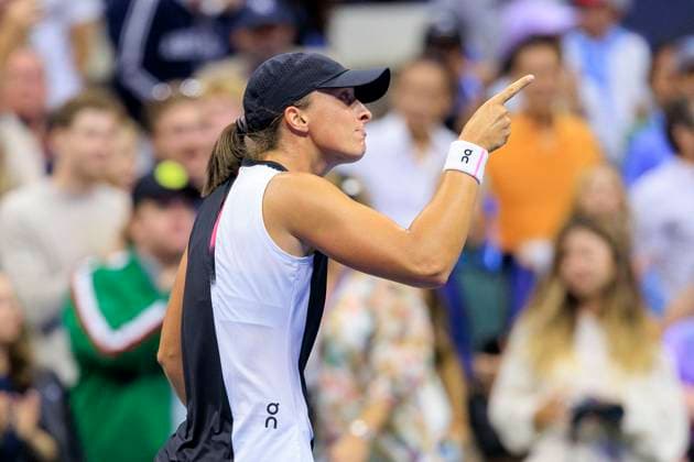August 30, 2025, Flushing Meadows, New York, USA: Iga Swiatek reacts after winning her match match against Anna Kalinskaya on Day 7 of the 2025 US Open at USTA Billie Jean King National Tennis Center on Saturday August 30, 2025 in the Flushing neighborhood of the Queens borough of New York City. JAVIER ROJAS PI Flushing Meadows USA - ZUMAp124 20250830_zaa_p124_141 Copyright: xJavierxRojasx