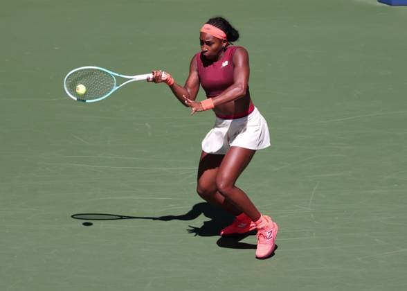 Coco Gauff, von oben, US Open Championships 2023, USTA Billie Jean King National Tennis Center, Flushing Meadows, New York, USA . Copyright: xJuergenxHasenkopfx