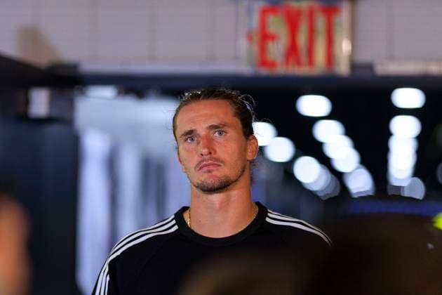August 30, 2025, Flushing Meadows, New York, USA: Alexander Zverev is interviewed outside of the locker room after losing his match against Felix Auger-Aliassime on Day 7 of the 2025 US Open at USTA Billie Jean King National Tennis Center on Saturday August 30, 2025 in the Flushing neighborhood of the Queens borough of New York City. JAVIER ROJAS PI Flushing Meadows USA - ZUMAp124 20250830_zaa_p124_159 Copyright: xJavierxRojasx