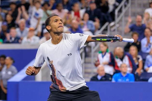 August 30, 2025, Flushing Meadows, New York, USA: Felix Auger-Aliassime reacts after winning a set during a match against Alexander Zverev on Day 7 of the 2025 US Open at USTA Billie Jean King National Tennis Center on Saturday August 30, 2025 in the Flushing neighborhood of the Queens borough of New York City. JAVIER ROJAS PI Flushing Meadows USA - ZUMAp124 20250830_zaa_p124_168 Copyright: xJavierxRojasx