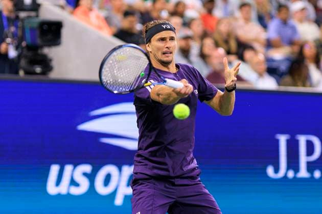 August 30, 2025, Flushing Meadows, New York, USA: Alexander Zverev hits a forehand return during a match against Felix Auger-Aliassime on Day 7 of the 2025 US Open at USTA Billie Jean King National Tennis Center on Saturday August 30, 2025 in the Flushing neighborhood of the Queens borough of New York City. JAVIER ROJAS PI Flushing Meadows USA - ZUMAp124 20250830_zaa_p124_191 Copyright: xJavierxRojasx