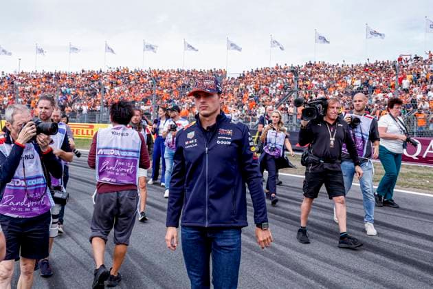 Drivers Parade Max Verstappen of the Netherlands and Oracle Red Bull Racing looks on and in the orange arena during the Formula 1 Heineken Dutch Grand Prix 2025 on Day 3 at Circuit Zandvoort on August 31, 2025 in Zandvoort, Netherlands. (Photo by Marcel ter Bals DeFodi Images)