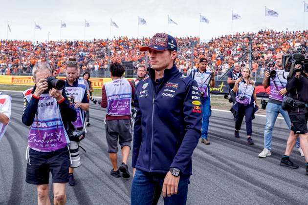 Drivers Parade Max Verstappen of the Netherlands and Oracle Red Bull Racing looks on and in the orange arena during the Formula 1 Heineken Dutch Grand Prix 2025 on Day 3 at Circuit Zandvoort on August 31, 2025 in Zandvoort, Netherlands. (Photo by Marcel ter Bals DeFodi Images)