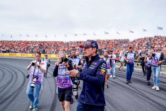 Drivers Parade Max Verstappen of the Netherlands and Oracle Red Bull Racing looks on and in the orange arena during the Formula 1 Heineken Dutch Grand Prix 2025 on Day 3 at Circuit Zandvoort on August 31, 2025 in Zandvoort, Netherlands. (Photo by Marcel ter Bals DeFodi Images)