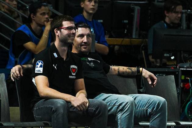 31.08.2025, xlakx, Handball Daikin HBL, Fuechse Berlin - Bergischer HC v.l. Jaron Siewert (Fuechse Berlin Trainer), Stefan Kretzschmar (Fuechse Berlin Vorstand Berlin