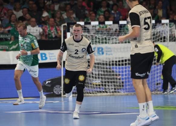 GER HBL Saison 2025 2026 FÜCHSE Berlin vs Bergischer HC, 31.08.25, Max-Schmeling-Halle, Berlin, Noah BEYER (Bergischer HC 2), Jubel nach Torerfolg, Emotion, Schrei, Faust