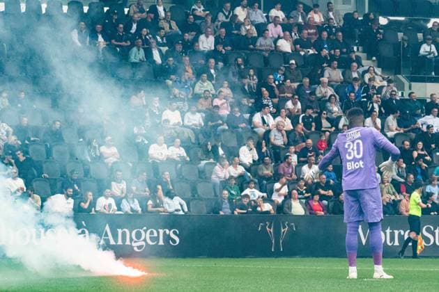 FOOTBALL : SCO Angers vs Stade Rennais - Ligue 1 - JournÃ e 3 - 31 08 2025 Incident apres le but de Esteban Lepaul (Stade Rennais) AngersFrance  Copyright: xBaptistexAutissierx