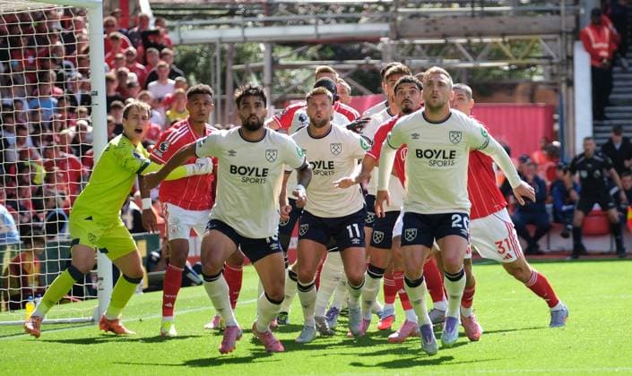 Lucas Paqueta and Jarrod Bowen of West Ham Utd seen in action during the Premier league football match between Nottingham Forest and West Ham Utd at City Ground in Nottingham. Copyright: xPaulxBonser SportsxPressxPhotox Sportspressphoto_SPR18988