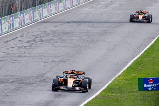 Oscar Piastri of Australia and McLaren F1 Team and Lando Norris of the United Kingdom and McLaren F1 Team during the Formula 1 Heineken Dutch Grand Prix 2025 on Day 3 at Circuit Zandvoort on August 31, 2025 in Zandvoort, Netherlands. (Photo by Marcel ter Bals DeFodi Images)