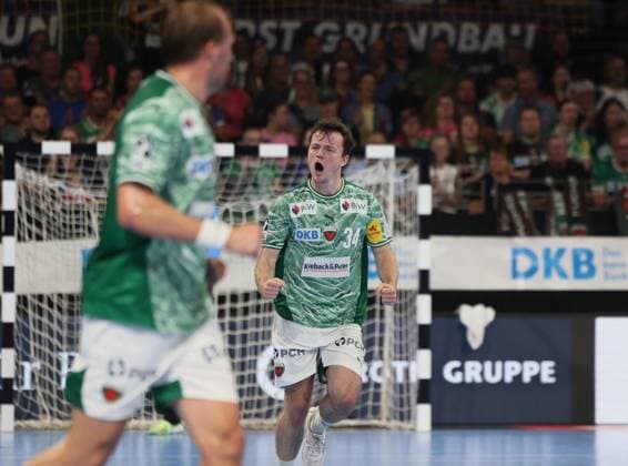 GER HBL Saison 2025 2026 FÜCHSE Berlin vs Bergischer HC, 31.08.25, Max-Schmeling-Halle, Berlin, Hakun WEST AV TEIGUM (Füchse Berlin 34) jubelt nach Torerfolg, Emotion, Schrei