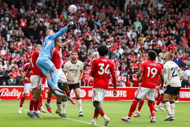 Premier League Nottingham Forest v West Ham United Matz Sels of Nottingham Forest makes a save during the Premier League match Nottingham Forest vs West Ham United at City Ground, Nottingham, United Kingdom, 31st August 2025 (Photo by Alfie Cosgrove News Images) Nottingham City Ground Nottinghamshire United Kingdom Copyright: xAlfiexCosgrove NewsxImagesx
