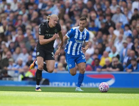 Brighton and Hove Albion v Manchester City, Premier League, Football, Amex Stadium, Brighton, UK - 31 Aug 2025 Erling Haaland of Manchester City runs the ball. Brighton Amex Stadium Brighton UK, UK NEWSPAPERS OUT Copyright: xSeanxRyanx