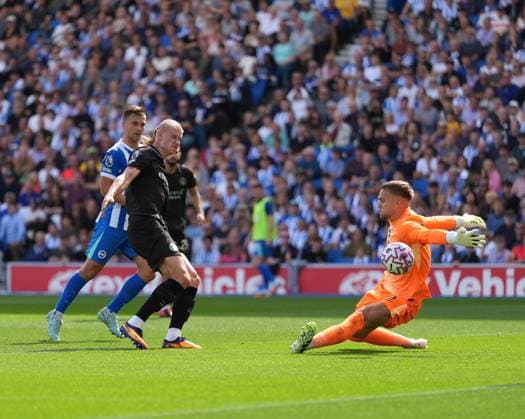 Brighton and Hove Albion v Manchester City, Premier League, Football, Amex Stadium, Brighton, UK - 31 Aug 2025 GOAL 0-1. Erling Haaland of Manchester City scores the opening goal. Brighton Amex Stadium Brighton UK, UK NEWSPAPERS OUT Copyright: xSeanxRyanx