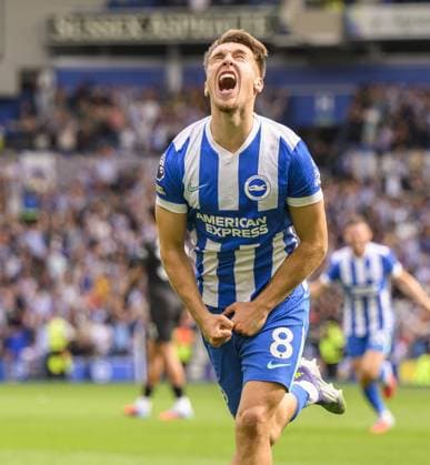 Brighton, England, August 31 2025: Brighton & Hove Albion s Brajan Gruda celebrates scoring his side s second goal during the Premier League match between Brighton and Hove Albion and Manchester City at the American Express Stadium. (Photo by David Horton Sports Press Photo) Copyright: xDavidxHorton SportsxPressxPhotox Sportspressphoto_SPR19075