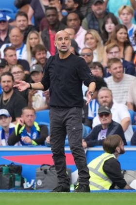 Brighton and Hove Albion v Manchester City, Premier League, Football, Amex Stadium, Brighton, UK - 31 Aug 2025 Pep Guardiola manager of Manchester City looks desperate in the final minutes of the game. Brighton Amex Stadium Brighton UK, UK NEWSPAPERS OUT Copyright: xSeanxRyanx