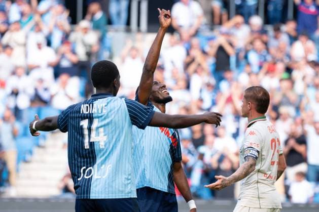 FOOTBALL : Le Havre vs Nice - Ligue 1 - 31 08 2025 Fode Doucoure ( 13 - Le Havre ) celebrates after scoring during the Ligue 1 match between Havre AC and OGC Nice at Stade Oceane on August 31, 2025 in Le Havre, France. ( Photo by Federico Pestellini PsnewZ ) - Le HavreFrance  Copyright: xFedericoxPestellinix