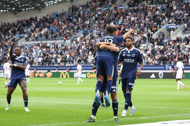 FOOTBALL : Paris FC Vs FC Metz - Ligue 1 - 31 08 2025 Joie sur le deuxieme but de Ilan Kebbal (Paris FC) - Vincent Marchetti (Paris FC) - Willem Geubbels (Paris FC) ParisFrance  Copyright: xMichtofx