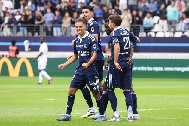 FOOTBALL : Paris FC Vs FC Metz - Ligue 1 - 31 08 2025 Joie sur le deuxieme but de Ilan Kebbal (Paris FC) - Maxime Lopez (Paris FC) - Moses Simon (Paris FC) - Thibault De Smet (Paris FC) ParisFrance  Copyright: xMichtofx