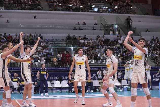 Italian national volleyball team during 2025 FIPAV Cup Men - Italy vs Holland, International volleyball match in Turin, Italy, August 31 2025  Copyright: xNorbertoxMaccagno IPAxSportx xipa-agency.netx xx IPA_63784606 IPA_Agency_IPA63784606