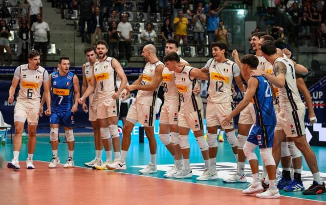 Line up Italian men s volleyball team during 2025 FIPAV Cup Men - Italy vs Holland, International volleyball match in Turin, Italy, August 31 2025  Copyright: xSilvanoxMarcoxCesario IPAxSportx xipa-agency.netx xx IPA_63784761 IPA_Agency_IPA63784761